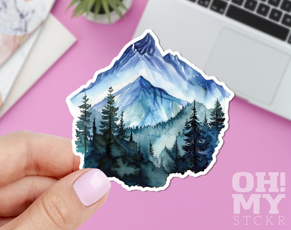 Watercolor Mountain Sticker: Forest Nature Vinyl Decal