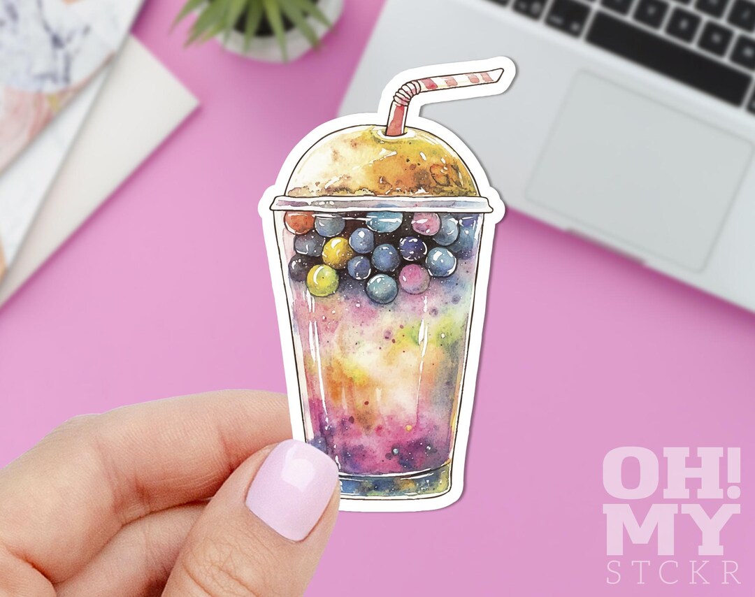 Rich Tea Computer Sticker Bubble Tea Sticker: Watercolor Vinyl Laptop Decal - Etsy