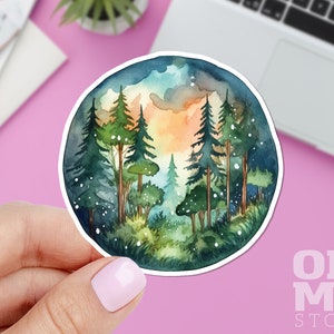Watercolor Forest Vinyl Sticker: Nature Laptop Decal