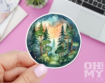 Watercolor Forest Vinyl Sticker: Nature Laptop Decal