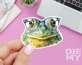Frog Glasses Sticker: Laptop, Water Resistant