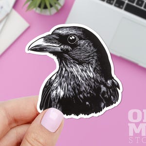 Crow Sticker: Durable Vinyl Bird Decal for Laptop or iPad
