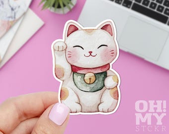 Maneki Neko, Lucky Cat Sticker: Water-Resistant Vinyl Laptop Decal