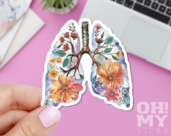 Floral Lungs Sticker, Anatomy Lungs Sticker, Flowers Sticker, Watercolor Sticker, Macbook Sticker, IPad Sticker, Laptop Sticker