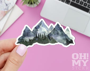 Watercolor Mountain Vinyl Sticker: Forest Nature Decal