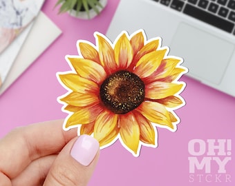 Watercolor Sunflower Sticker: Water Resistant Vinyl Floral Decal