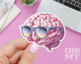 Brain Sunglasses Sticker: Laptop Vinyl Decal