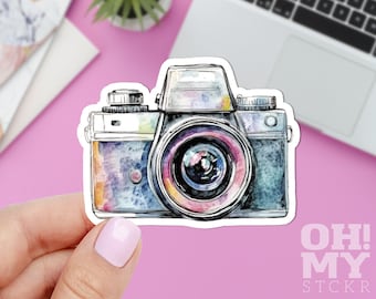Watercolor Vintage Camera Sticker: Laptop Decal
