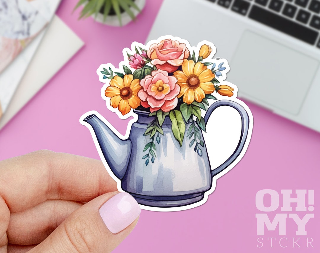 Teapot Sticker Teapot Flowers Sticker, Floral Teapot, Tea Time Sticker, Drink Sticker ...
