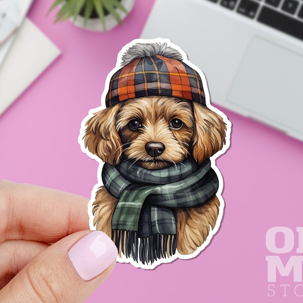 Dog Hat Sticker, Animal Sticker, Cute Puppy Sticker, Winter Sticker, Macbook Sticker, IPad Sticker, Laptop Sticker