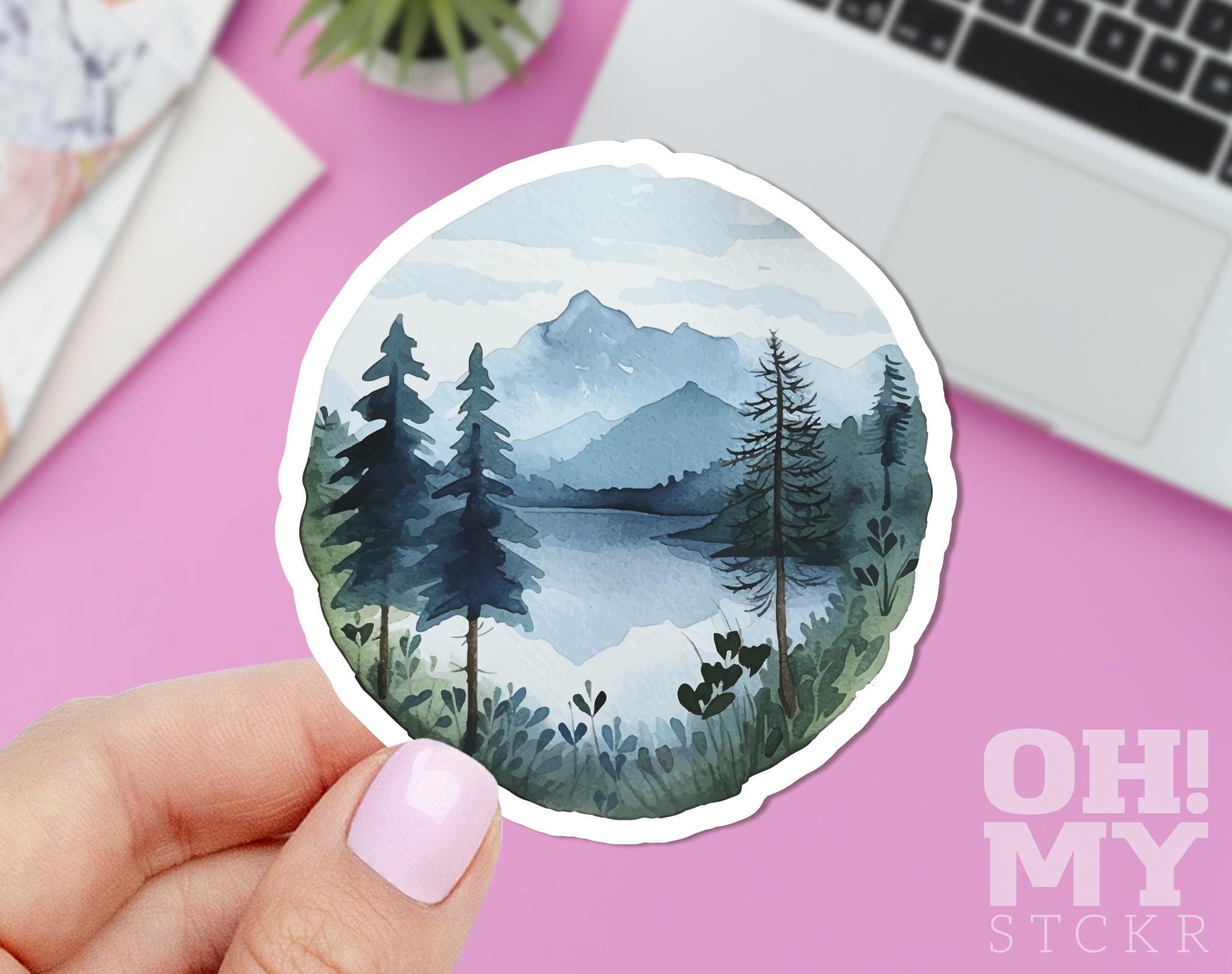 Watercolor Mountain Lake Vinyl Sticker: Laptop, Ipad, Journal - Etsy
