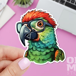 Parrot Glasses Sticker, Bird Sticker, Animal Sticker, Colorful Sticker, Macbook Sticker, IPad Sticker, Laptop Sticker
