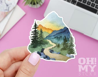 Watercolor Adventure Vinyl Sticker: Nature Laptop Decal