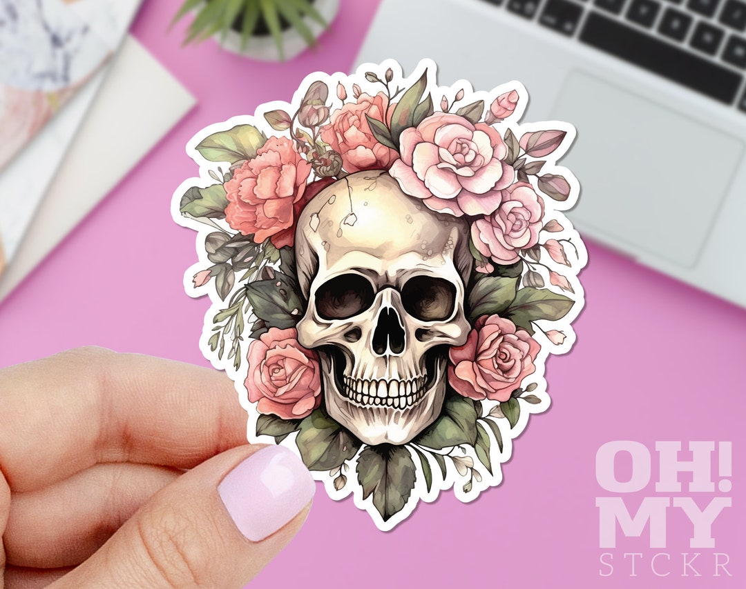 Skull Flower Sticker, Floral Sticker, Rose Sticker, Watercolor Sticker ...