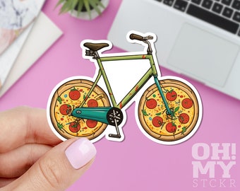 Pizza Bicycle Sticker, Food Sticker, Sport Sticker, Funny Sticker, Macbook Sticker, IPad Sticker, Laptop Sticker