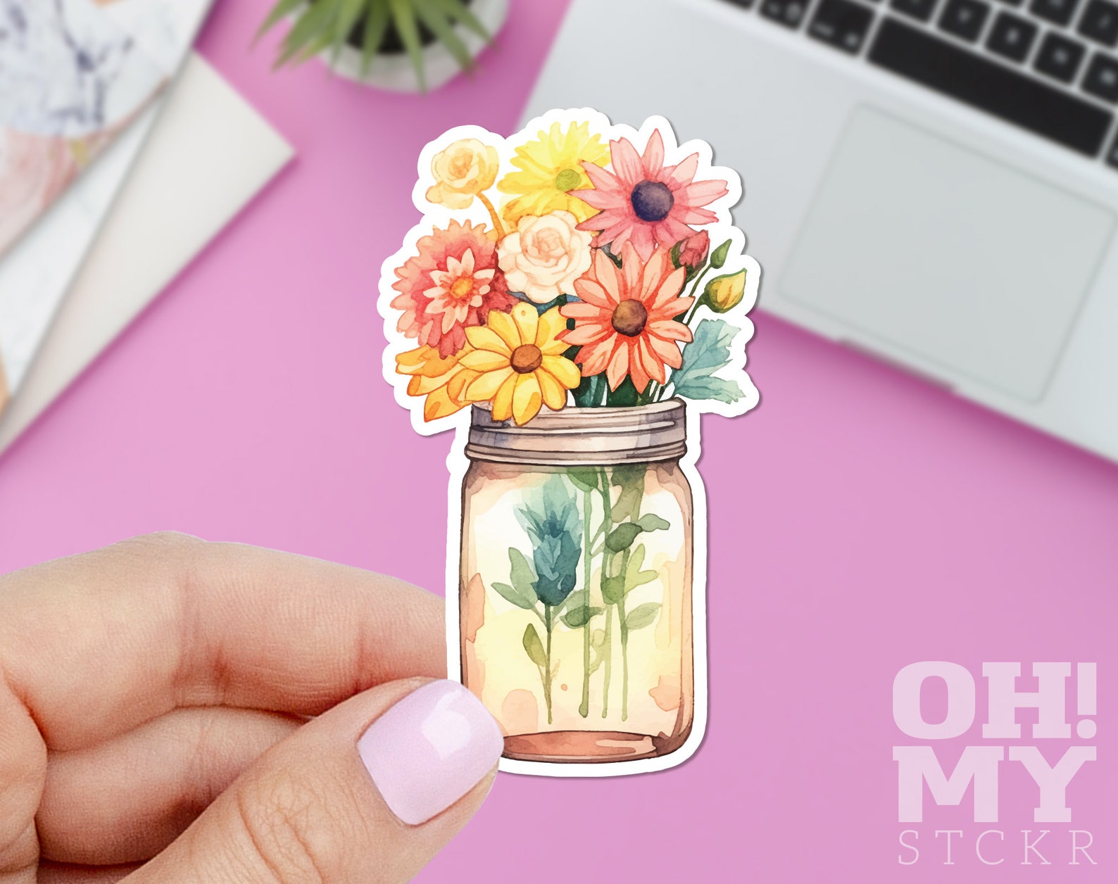 Flowers Jar Sticker, Floral Sticker, Bloom Sticker, Cute Sticker ...