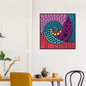Poster incorniciato illustrazione spirale, cornice in legno, Arte chic per decorazione, home decor, arredamento casa, arredamento studio