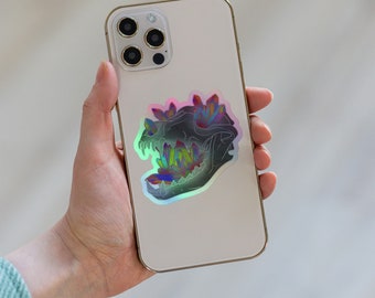 Rainbow Crystal Wolf Skull Holographic sticker