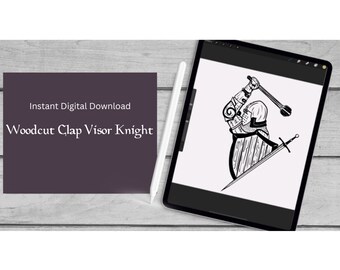 Woodcut Clap Visor Knight Tattoo Digital File