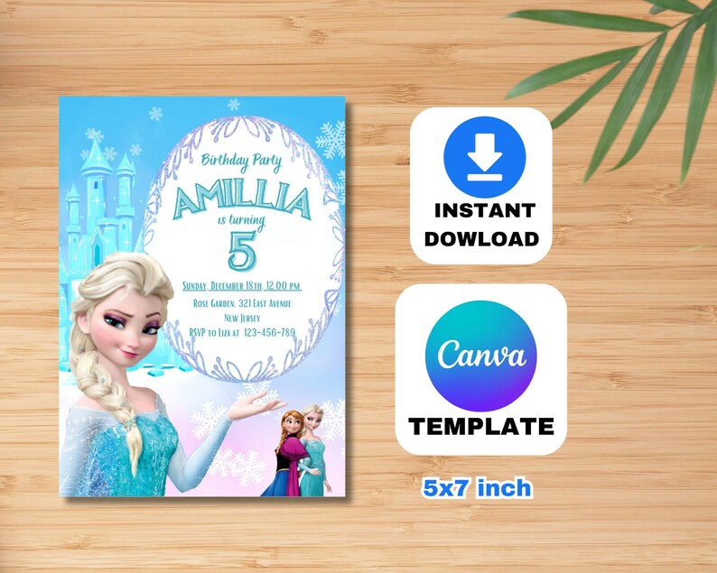 Frozen Princess Elsa Birthday Invitation, Winter Snow Girls Birthday ...