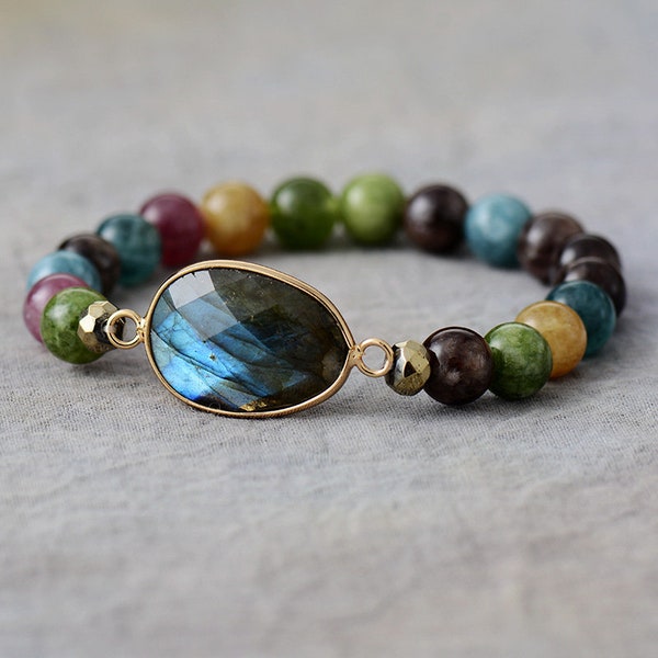 Bracelet Perles Labradorite Naturelle 4mm - Fait Main, Taille Sur Mesure 16.5-17cm