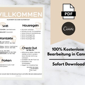 Szablon powitalny wynajmu wakacyjnego - szablon powitalny, arkusz powitalny, szablon wynajmu krótkoterminowego - edytowalny w serwisie Canva, 3 kolory, Airbnb