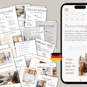 Airbnb Bundle Vorlagen - 4 Digitale Produkte für Ferienwohnung - Deutsche Templates, Kurzzeitvermietung, Gästemappe, Ausdruckbar, Ferienhaus