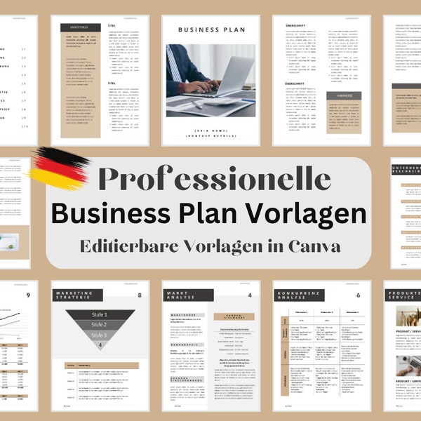 Business Plan, Vorlagen, Business Plan Templates, Unternehmen präsentieren, 16 Seiten vergefertigte Business Vorlagen | Canva editierbar
