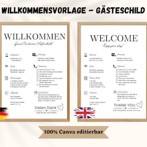 Airbnb Welcome Template - Vacation Rental Template - 100% Free to Edit on Canva - German + English Guest Template - House Rules