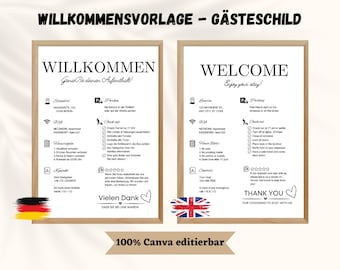 Airbnb Welcome Template - Vacation Rental Template - 100% Free to Edit on Canva - German + English Guest Template - House Rules