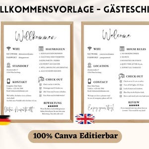 Airbnb Welcome Template - Vacation Rental Template - 100% Free to Edit on Canva - German + English Guest Template - House Rules