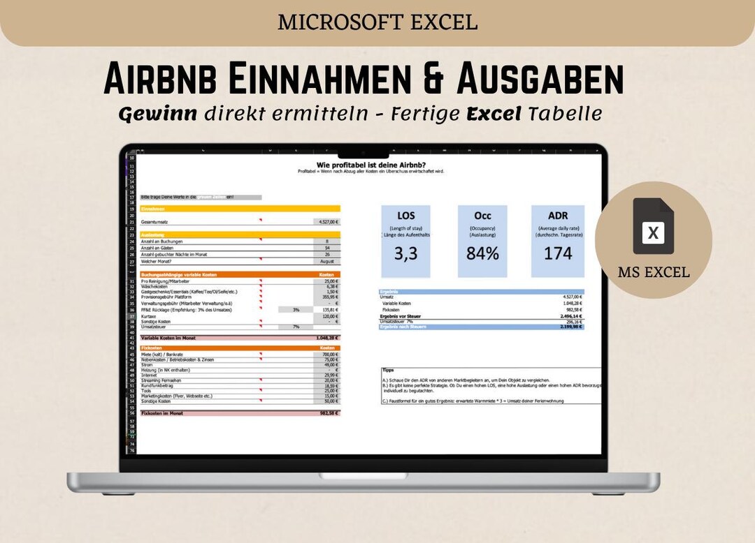 Airbnb Profit and Loss Statement Excel, Profit Calculation of Your