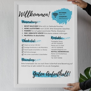 Szablon powitalny Airbnb, wynajem wakacyjny, edycja Canva - sieć, zasady domu, wymeldowanie, instrukcje - 4 kolory