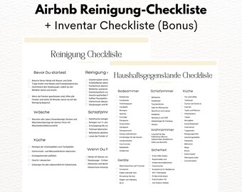 Airbnb Reinigung-Checkliste + Inventarliste, Bestandsliste, Bearbeitbare Airbnb Canva-Vorlage- Checkliste für die Ferienwohnung in Deutsch
