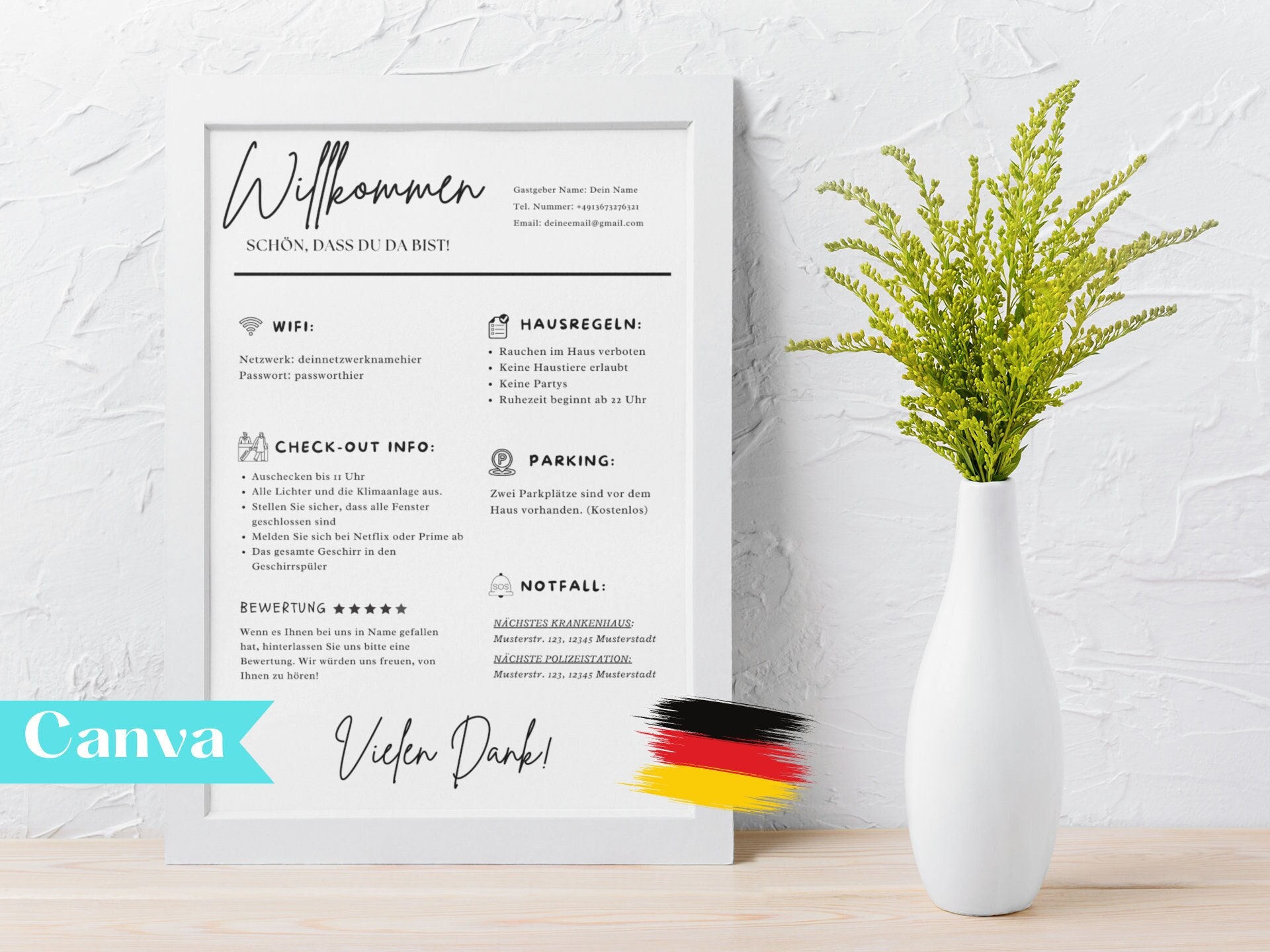 Airbnb Welcome Template - Vacation Rental Template - Editable Guest Sign, Airbnb House Rules, Wifi Data Sheet - Canva Editing