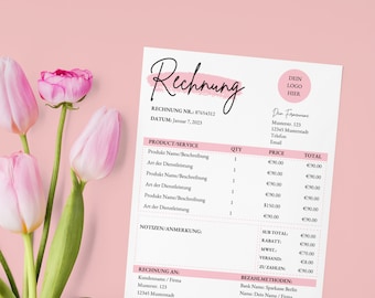 Editierbare RECHNUNG Vorlage - Rechnungsvorlage Kleinunternehmer - Canva Template - Rechnungsschreiben - Deutsche Vorlage, Businessrechnung