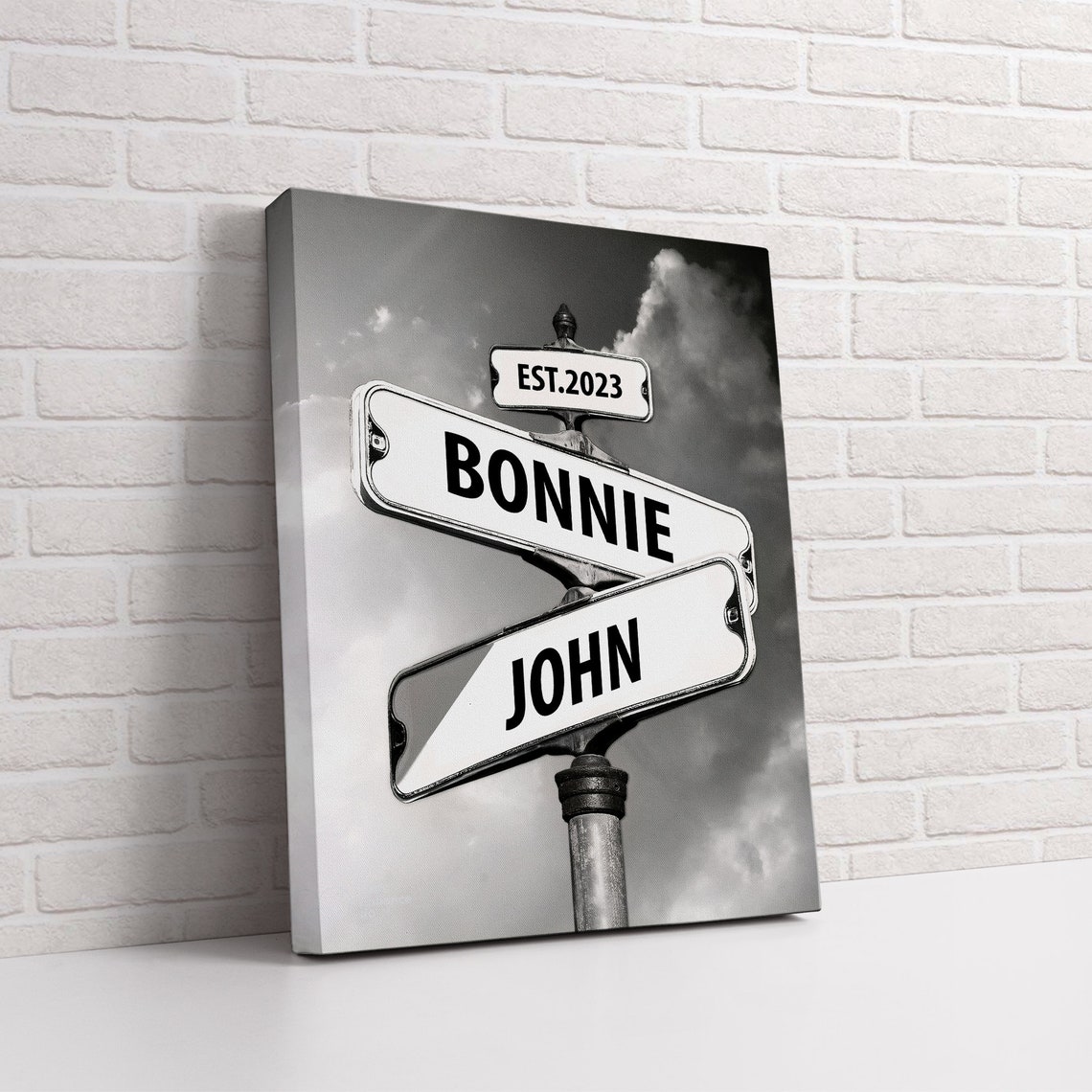 Personalisierte Name Vintage Straßenschild Leinwand Wandkunst, benutzerdefinierter Name Kreuzung Zeichen Poster Geschenk, bestes Geschenk für Paar, fertig zum Aufhängen Leinwand. 1P-Gallery Wrapped