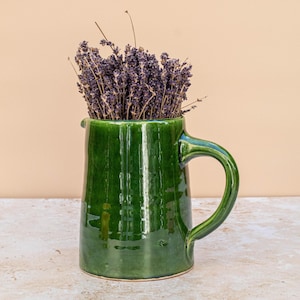 Green Moroccan Ceramic Jug: Handmade Vase, Pitcher (350ml)