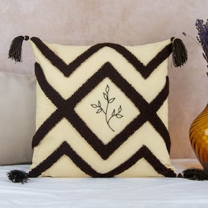 Beige cushion cover handmade tassels pillow covers sofa cushions housewarming gift