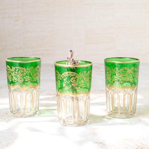Vasos de té marroquíes pintados a mano - Juego de 6 vasos de cristal Beldi verdes