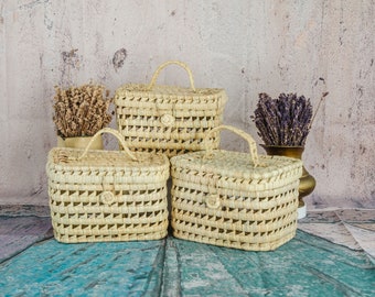 Paniers de rangement en osier faits à la main - Panier de rangement en feuilles de palmier marocaines - Décoration intérieure