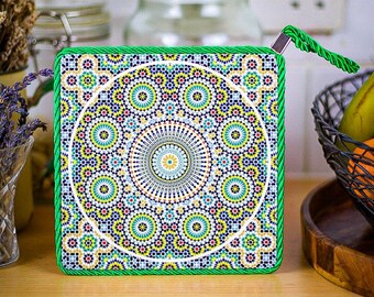 Ceramic Trivet for Hot Dishes, Decorative Handmade Turkish Tile Coaster, Heat Resistant Pot Trivets, Colourful Christmas Gift for Mom