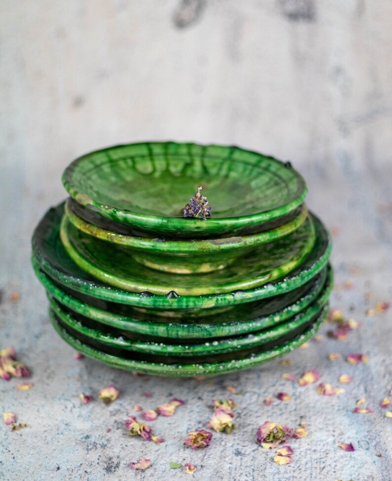 Moroccan Vintage Tamegroute Green Plate, Dinner Plates, Dining