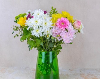 Handblown Moroccan Beldi Glass Vase: Recycled Green Flower Vase