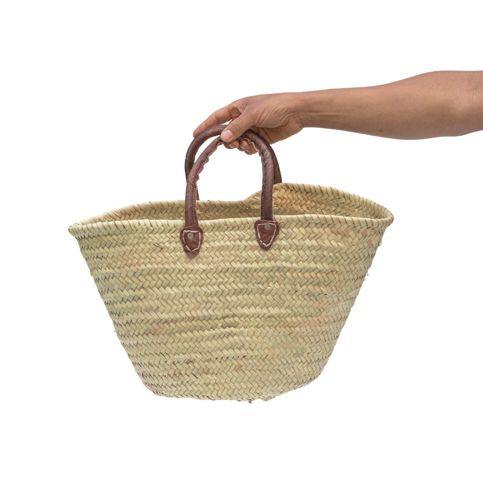 Handwoven Palm Leaf Bag: Moroccan Market Basket With Leather Handles - Etsy
