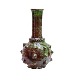 Vintage Marokkaans geglazuurd aardewerk vaas Tamegroute, vintage vaas geglazuurd keramisch aardewerk, unieke decoratieve bloemenhouder voor huisinrichting