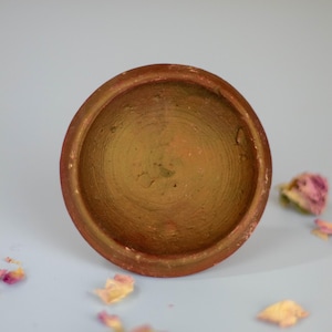 Puede incluir: Una maceta de terracota redonda con un borde ligeramente acampanado. La maceta es sin esmaltar y tiene un color marrón terroso natural.