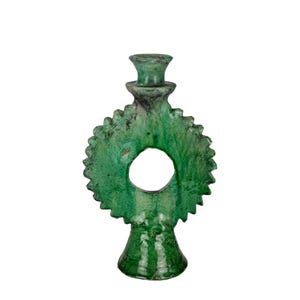 Handmade Moroccan Vintage Tamegroute Shaded Green Candlestick Holder, Tamegroute Ceramic Glazed Pottery Candleholder Candlestick