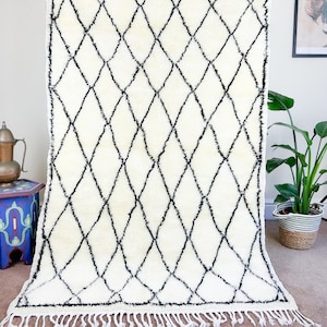Beni Ourain Rug Moroccan Rug Berber Carpet Cream Wool Rug Handmade Rugs White Beni Ourain Style Cream Area Morocco Carpet
