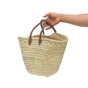 Straw Bag French Basket, French Market Basket, Beach Bag Handmade Moroccan Basket - Natural French Basket Handle leather, Straw Basket Gift